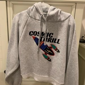 Grey graphic cropped sweatshirt.